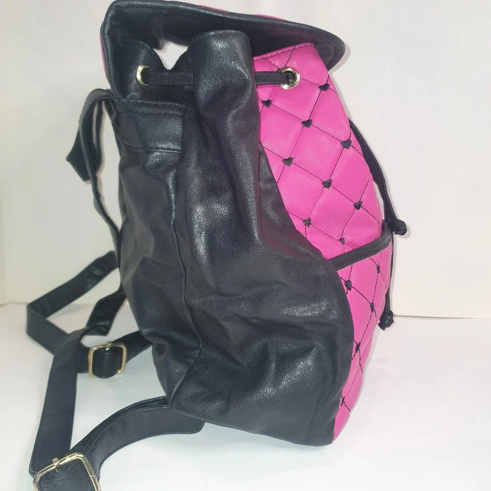 Luv Betsey by Betsey‎ Johnson Pink Quilted Heart Backpack Black Faux Leather Bag